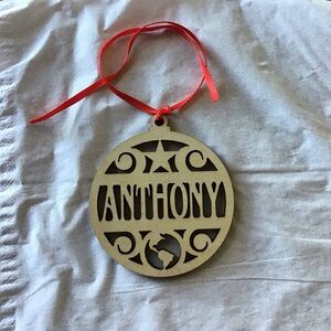 Personalized Wooden Holiday Ornament with Red Ribbon